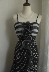 Mermaid Black Spaghetti Strap Chiffon Long Prom Skirt Polka Dot Evening Dress