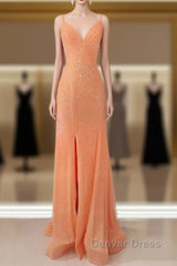 Mermaid Corset Sequin Dresses V Neck Split