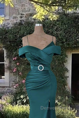 Mermaid Dark Green Cold Shoulder Satin Dresses