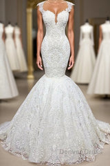 Mermaid Glamorous Straps Appliques Backless Sleeveless Bridal Gown