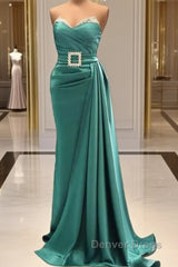 Mermaid Green Beaded Strapless Satin Dresses