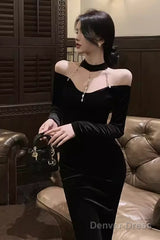 Mermaid Halter Black Birthday Dress Velvet 21Th Birthday Outfits