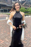 Mermaid Halter Black Sequins Long Vintage Prom Dresses with Feathers