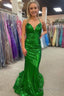 Mermaid Halter Green Sequins Long Prom Dresses with Backless