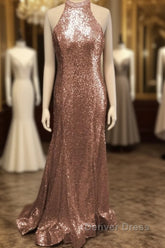 Mermaid Halter Rose Gold Prom Dresses