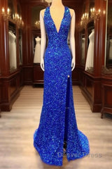 Mermaid Halter Sequin Split Dresses