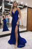 Mermaid Halter Sequins Long Prom Dresses with Silt