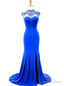 Mermaid High Neck Beaded Back African Royal Blue Prom Dresses