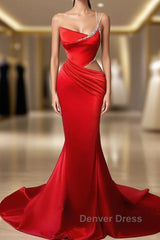 Copy of Black And Red Mermaid Straps Long Evening Dresses, Long Prom Dresses With Leg Slit