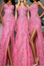 Mermaid Hot Pink Lace Long Prom Dress, Long Hot Pink Prom Graduation Prom Dresses