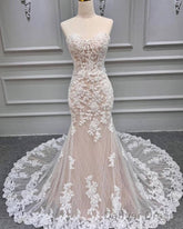 Mermaid Ivory Lace And Nude Wedding Dress