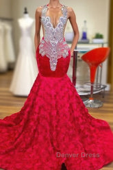 Mermaid Jewel Lace Sequined Applique Sleeveless Floor-length Prom Dresses