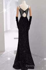 Mermaid Long Prom Dress New Sequin Black Slit Evening Dress