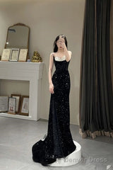 Mermaid Long Prom Dress New Sequin Black Slit Evening Dress