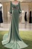 Mermaid Long Sleeve Satin Prom Gowns