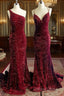 Mermaid Maroon Sequin Prom Dresses