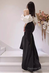 Mermaid Off The Shoulder Black Satin Long Prom Dresses