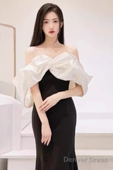 Mermaid Off The Shoulder Black Satin Long Prom Dresses