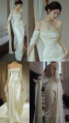 Mermaid Off The Shoulder Floor-Length Satin Long Sleeves Evening Dress Prom Dresses