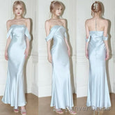 Mermaid Off The Shoulder Floor-Length Sleeveless Light Sky Blue Prom Dresses