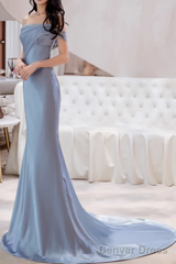 Mermaid Off The Shoulder Light Sky Blue Party Dresses Long Prom Dresses