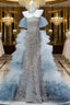 Mermaid Off The Shoulder Tulle Sequin Long Ball Gowns, Elegant Rhinestone Prom Gowns