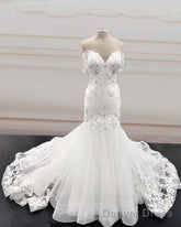 Mermaid Organza Wedding Dress Ruffles Off Shoulder Embroidery