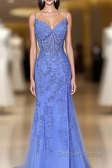 Mermaid Periwinkle Lace Overlay Dresses