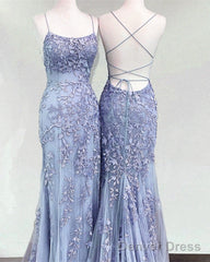 Mermaid Periwinkle Prom Dress Lace Up Back