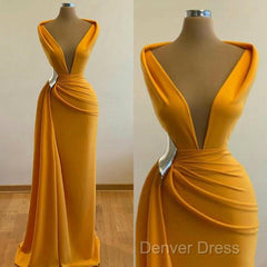 Mermaid Prom Dresses Deep Neck Sexy Satin Evening Dresses Cheap Sweep Cocktail Dresses