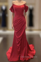 Mermaid Red Satin Corset Dresses Off The Shoulder