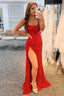 Mermaid Red Sequins Long Prom Dresses with Slit