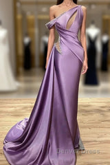 Mermaid Ruffle One Shoulder Lavender Beading Prom Dresses