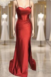 Mermaid Rust Orange Satin Dresses