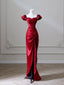 Mermaid Satin Burgundy Long Prom Dresses, Mermaid Burgundy Long Formal Dresses