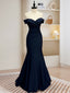Mermaid Satin Dark Blue Long Prom Dress, Dark Blue Long Prom Dresses