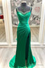 Mermaid Satin Long Prom Dress, Green Satin Evening Dress with Beaded