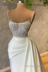 Mermaid Satin Spaghetti Strap Sweetheart Sequined Beaded Long Prom Dresses Gorgeous Evening Dresses