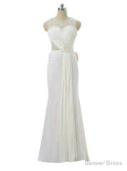 Mermaid Scoop Chiffon Pearls Bow See Through Long Evening Dresses