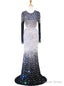 Mermaid Scoop Long Sleeve Beaded Crystals Floor Length Prom Dresses