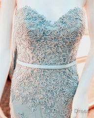 Mermaid Seafoam Blue Lace Prom Dress