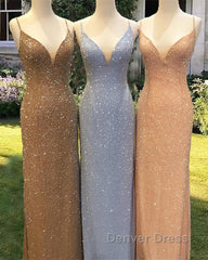 Mermaid Sequined Beaded V-Neck Formal Dresses