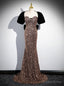 Mermaid Sequins Black Velvet Short Sleeve Prom Dresses
