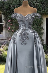 Mermaid Silver Satin Appliques Dresses