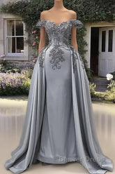 Mermaid Silver Satin Appliques Dresses