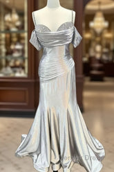 Mermaid Silver Satin Cold Shoulder Dresses