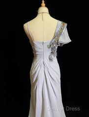 Mermaid Spaghetti Strap Chiffon Beaded Sequin Long Prom Dresses Embroidered Applique Evening Gown