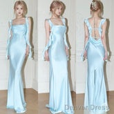Mermaid Spaghetti Strap Floor-Length Sleeveless Light Sky Blue Prom Dresses
