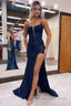Mermaid Spaghetti Straps Appliques Prom Dresses with Slit
