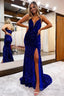 Mermaid Spaghetti Straps Royal Blue Sequins Long Prom Dresses with Silt